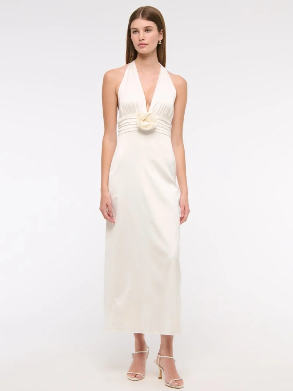 Abercrombie & Fitch Bridal Plunge Rosette Column Halter Maxi Dress